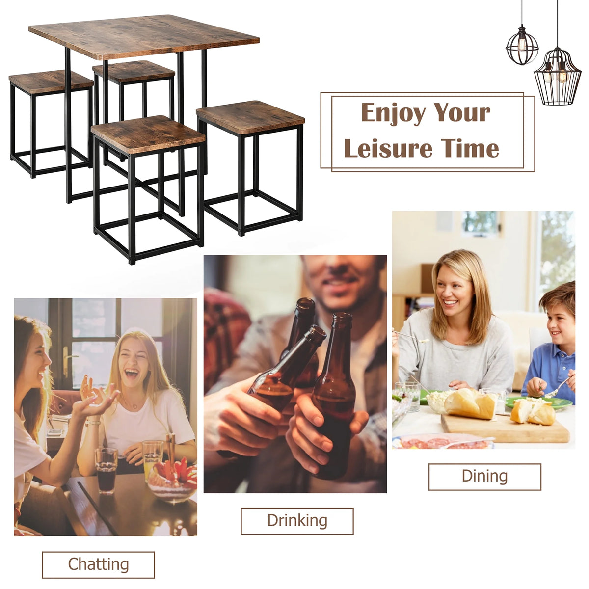 5 Pc Dining Table and 4 Stools Metal Frame K91585