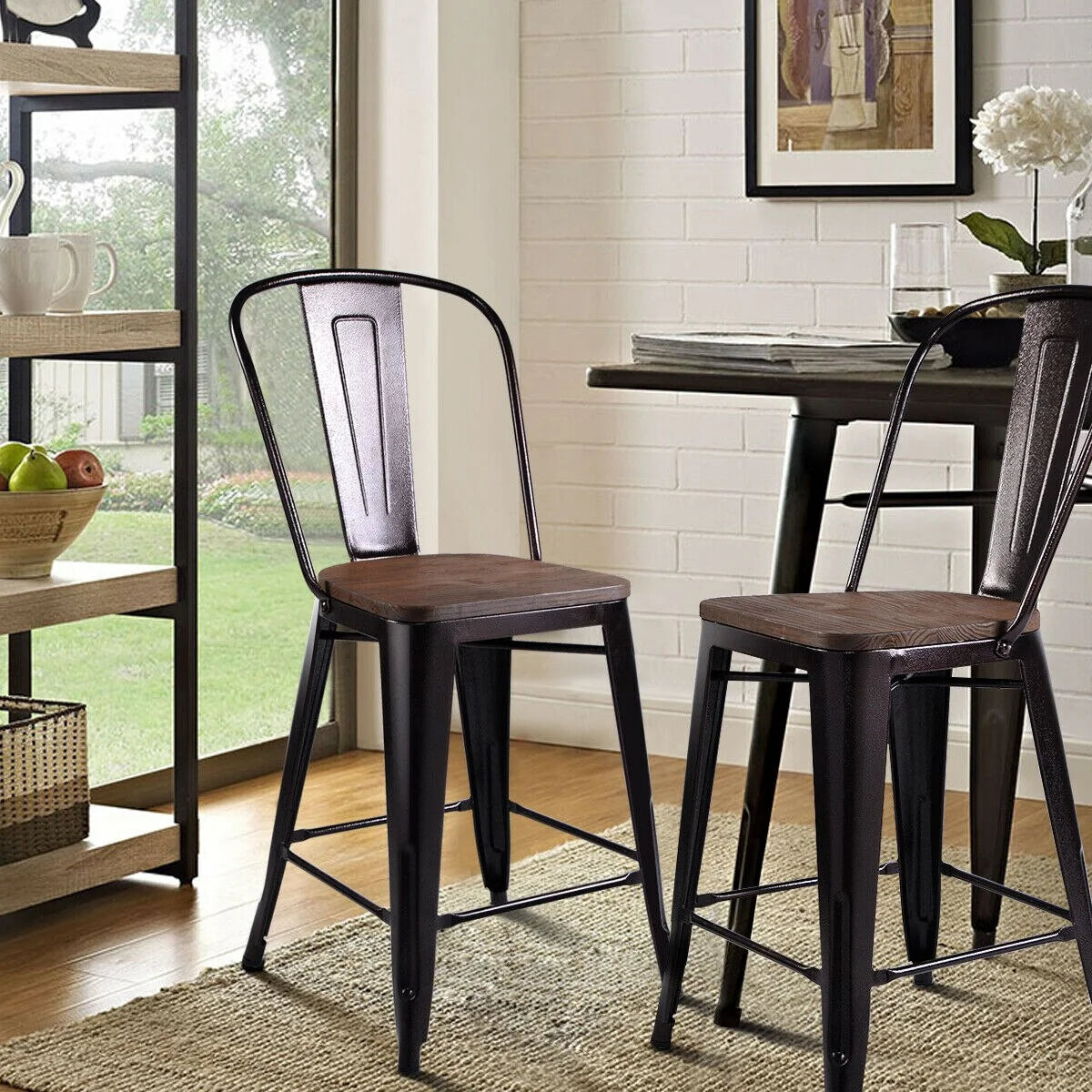 2 PC Metal Wood Counter Stool I924