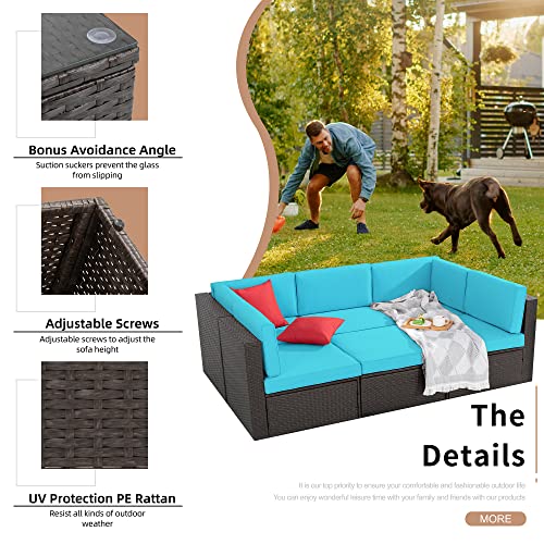 6 Pieces All-Weather PE Rattan Patio Sofa Set with Glass Table V2499