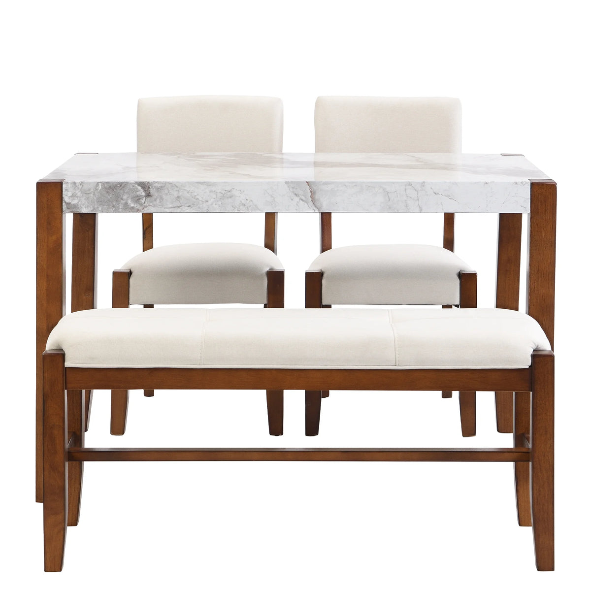 4-Piece Faux Marble Dining Furniture Set with 2 Upholstered Chairs & Bench D727089