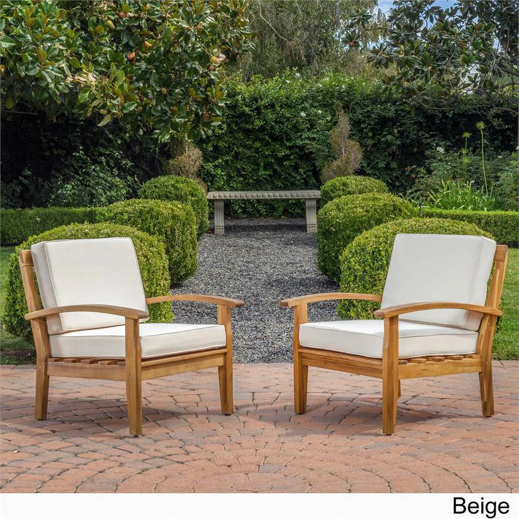 Outdoor Wooden Club Chairs with Beige Cushions Set of 2 K73889
