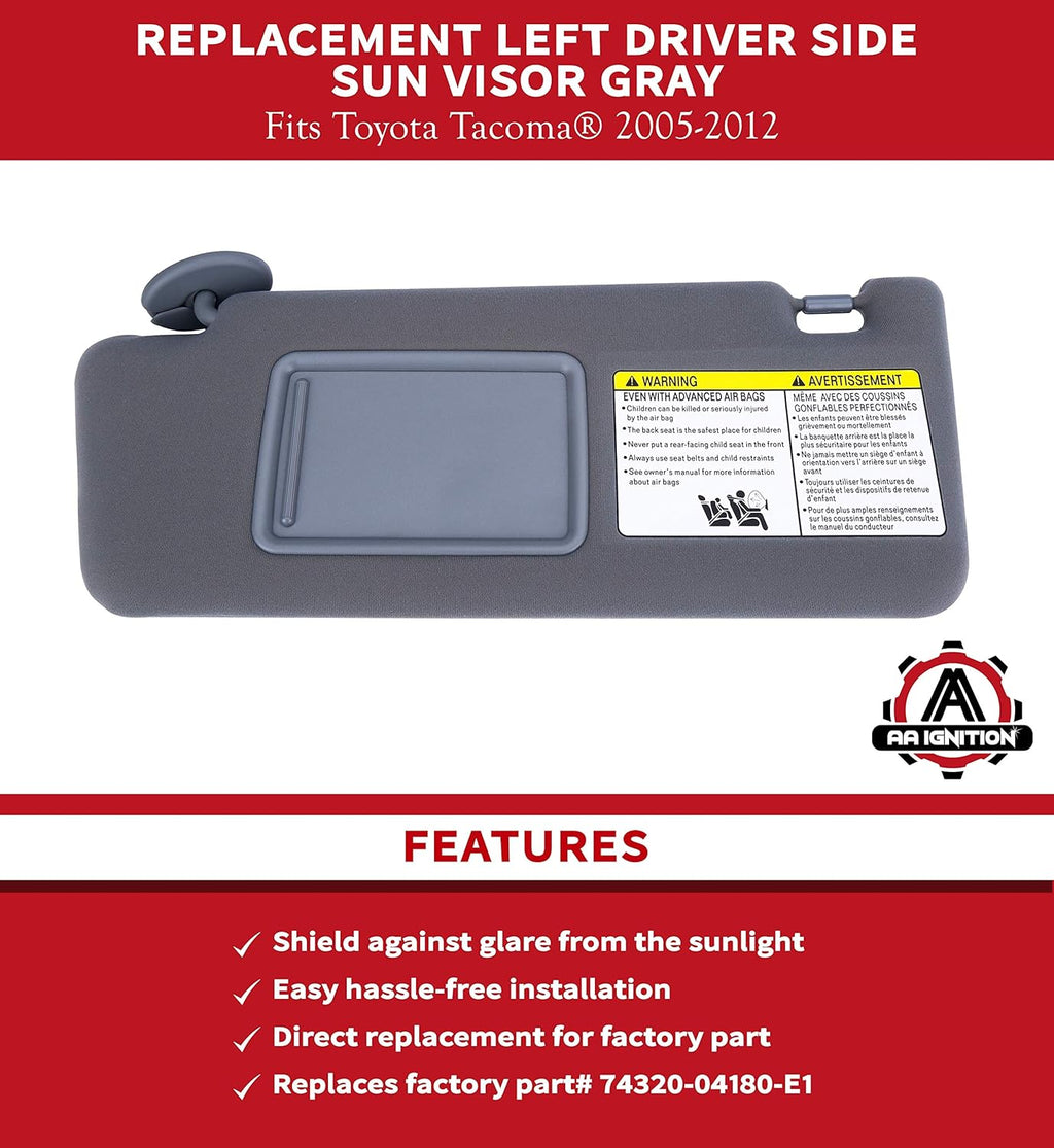 Left Driver Side Sun Visor Gray Without Light Pack of 2 C2310