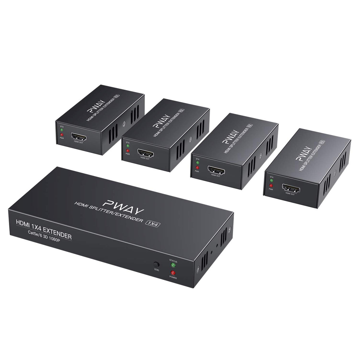 HDMI Extender Splitter 1x4 Port 1080P Over Cat5e/Cat6 Ethernet Cable Up to 50m/165ft Audio Video 1 in 4 Out Q688