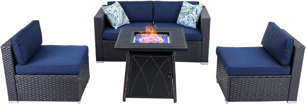 Wicker Sectional Sofa with Fire Pit Table K74081