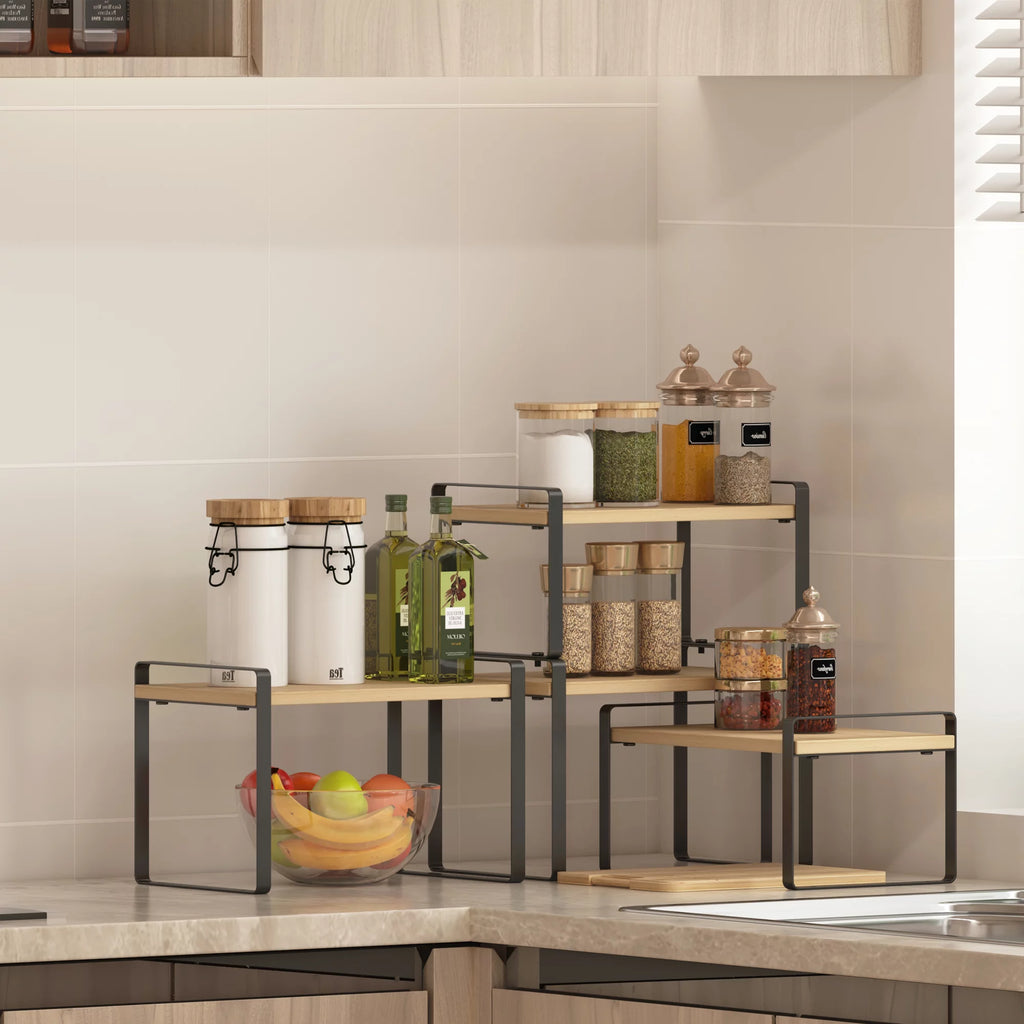 Set of 2 Stackable Expandable Kitchen Counter Top Shelves F6534