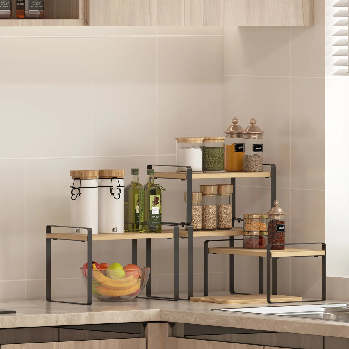 Set of 2 Stackable Expandable Kitchen Counter Top Shelves F6534