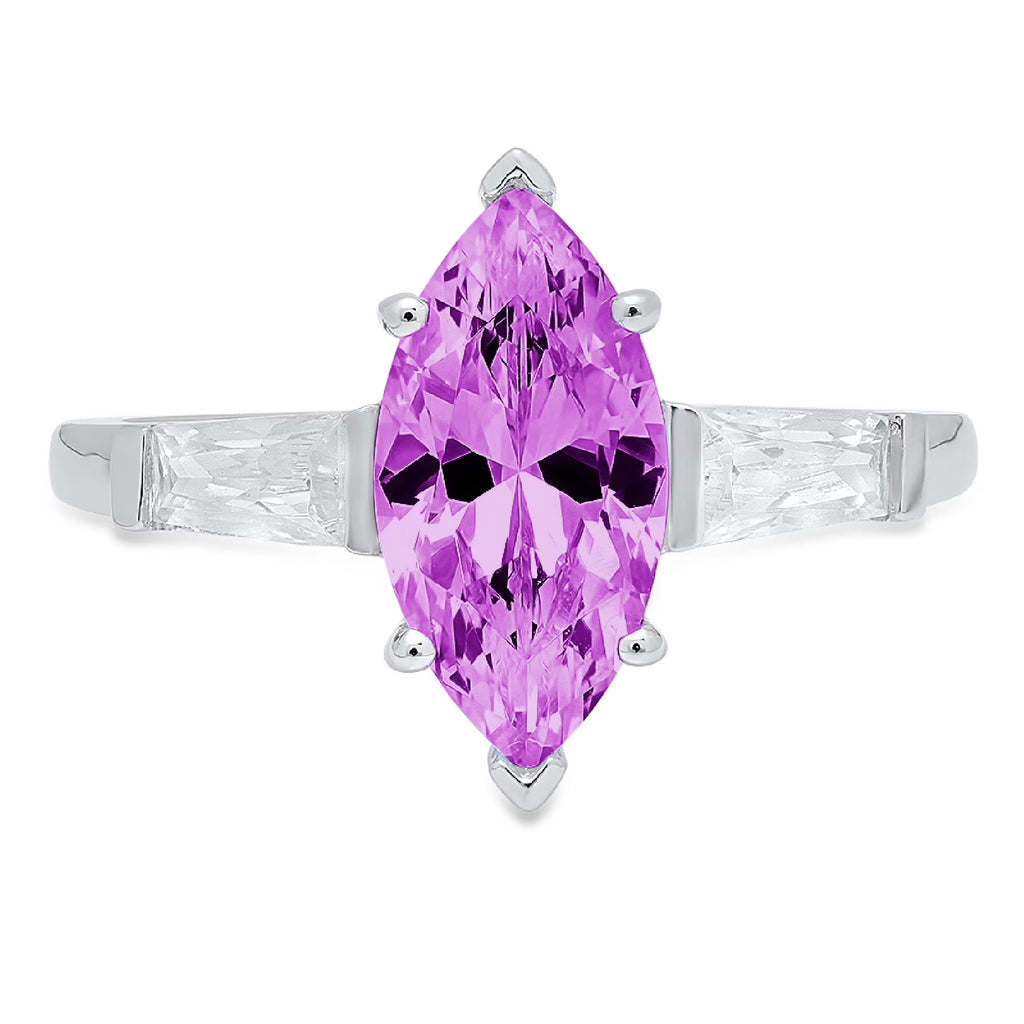 2.0ct Marquise Cut Simulated Alexandrite 18k White Gold 3 Stone Ring Z160103