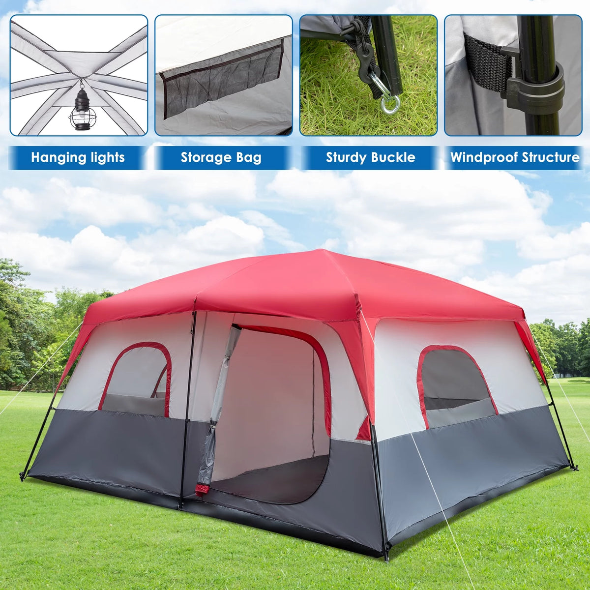 10 Person Waterproof Cabin Tent with Rainfly A166077