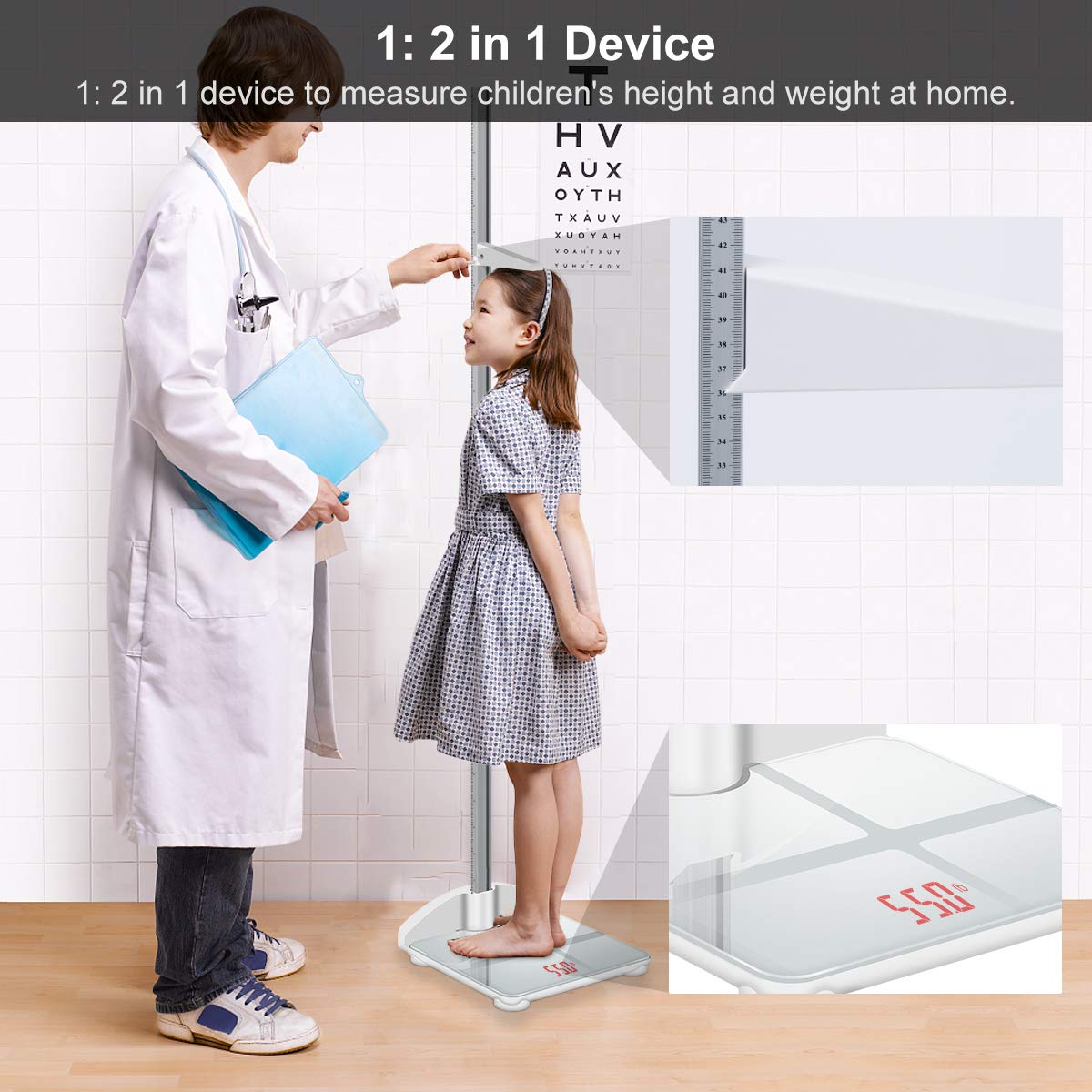 Digital Scale 2-in-1 200cm & 200lb Height Measurement Scale with Height Rod A64153