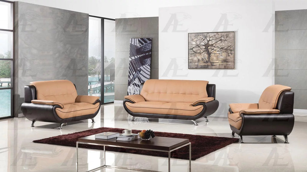 Brown Faux Leather Sofa Loveseat & Chair S233414