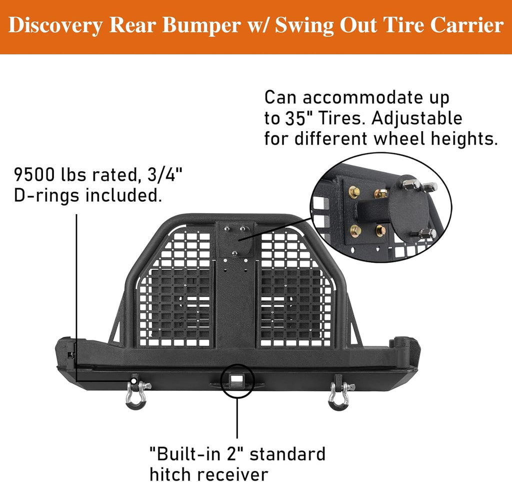Rear Bumper with Swing Out Tire Carrier and Foldable Table Textured Black Steel T496855