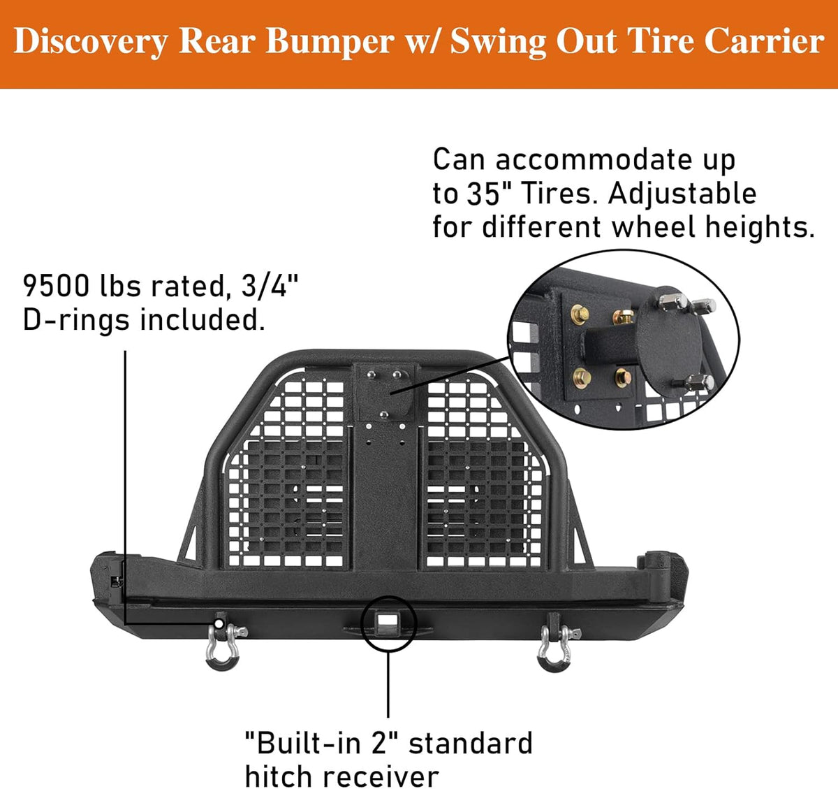 Rear Bumper with Swing Out Tire Carrier and Foldable Table Textured Black Steel T496855