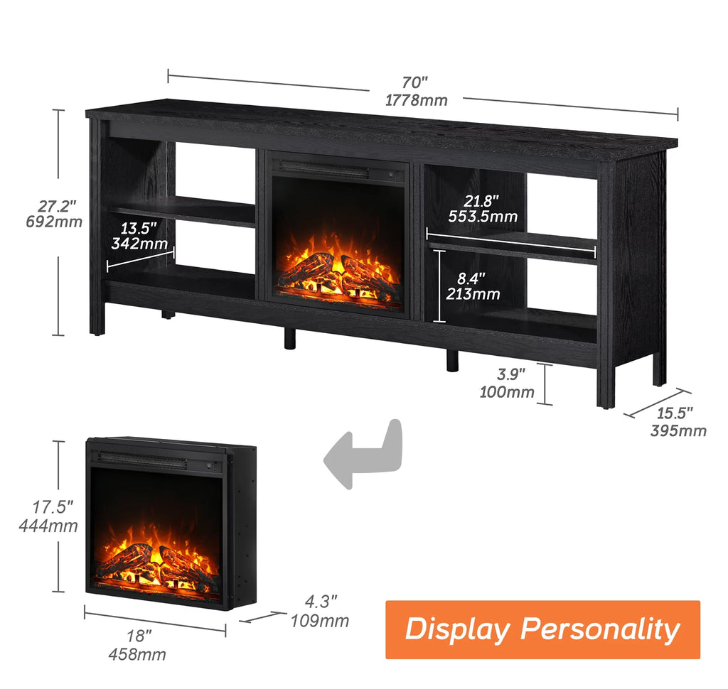 Black 70 inch Fireplace TV Stand P956090