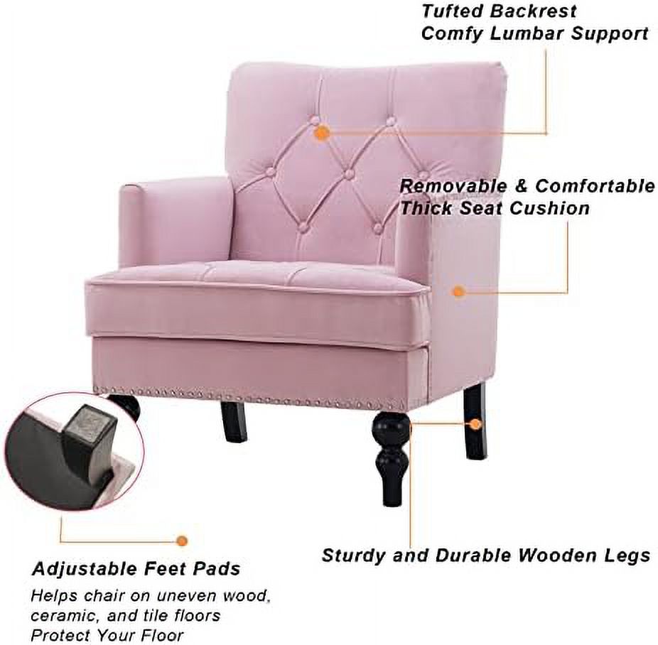 Pink Tufted Velvet Club Chair with Wooden Legs R962