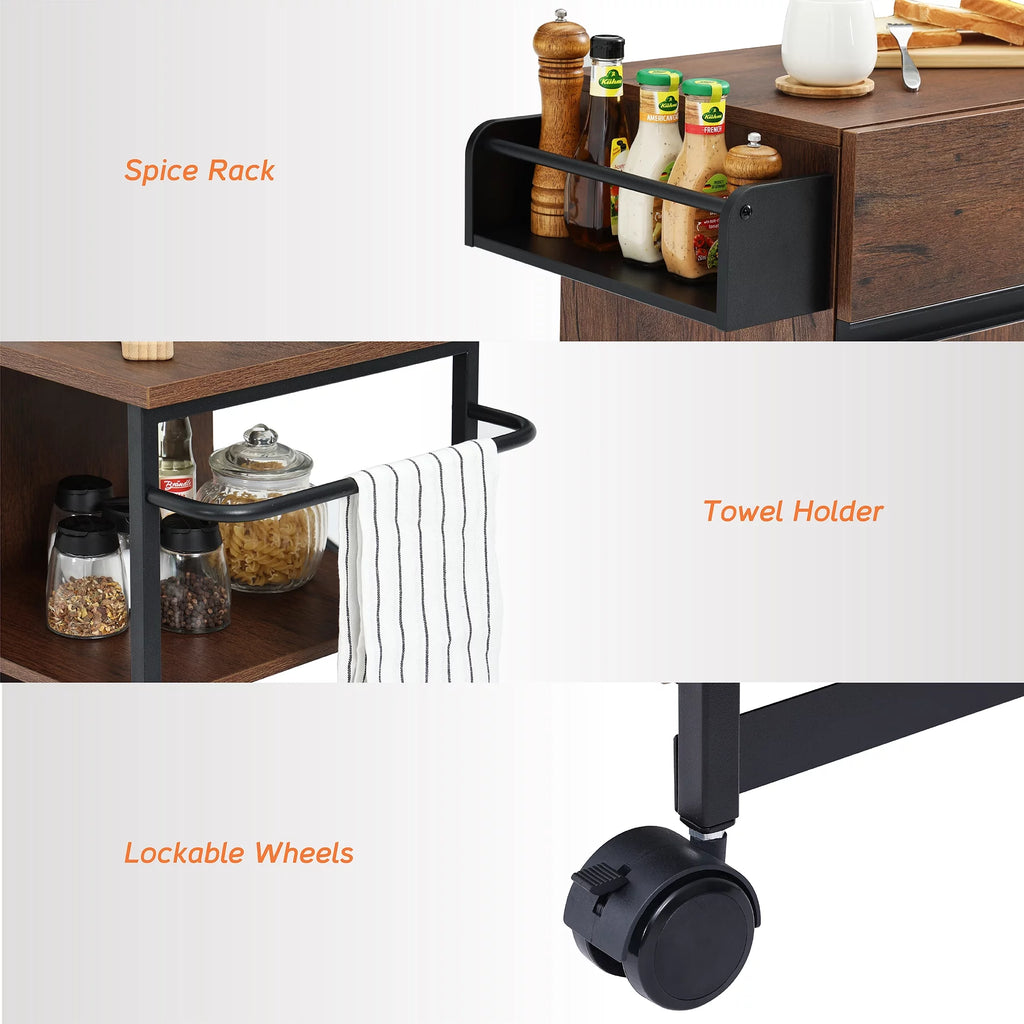 Kitchen Island on Wheels with Open Shelf V513730