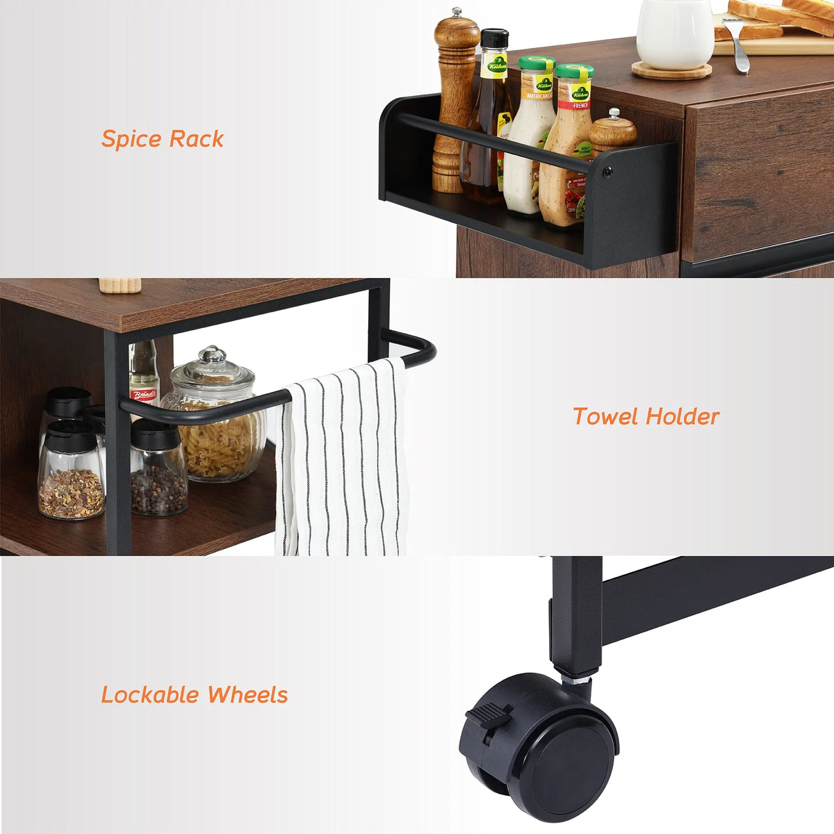 Kitchen Island on Wheels with Open Shelf V513730
