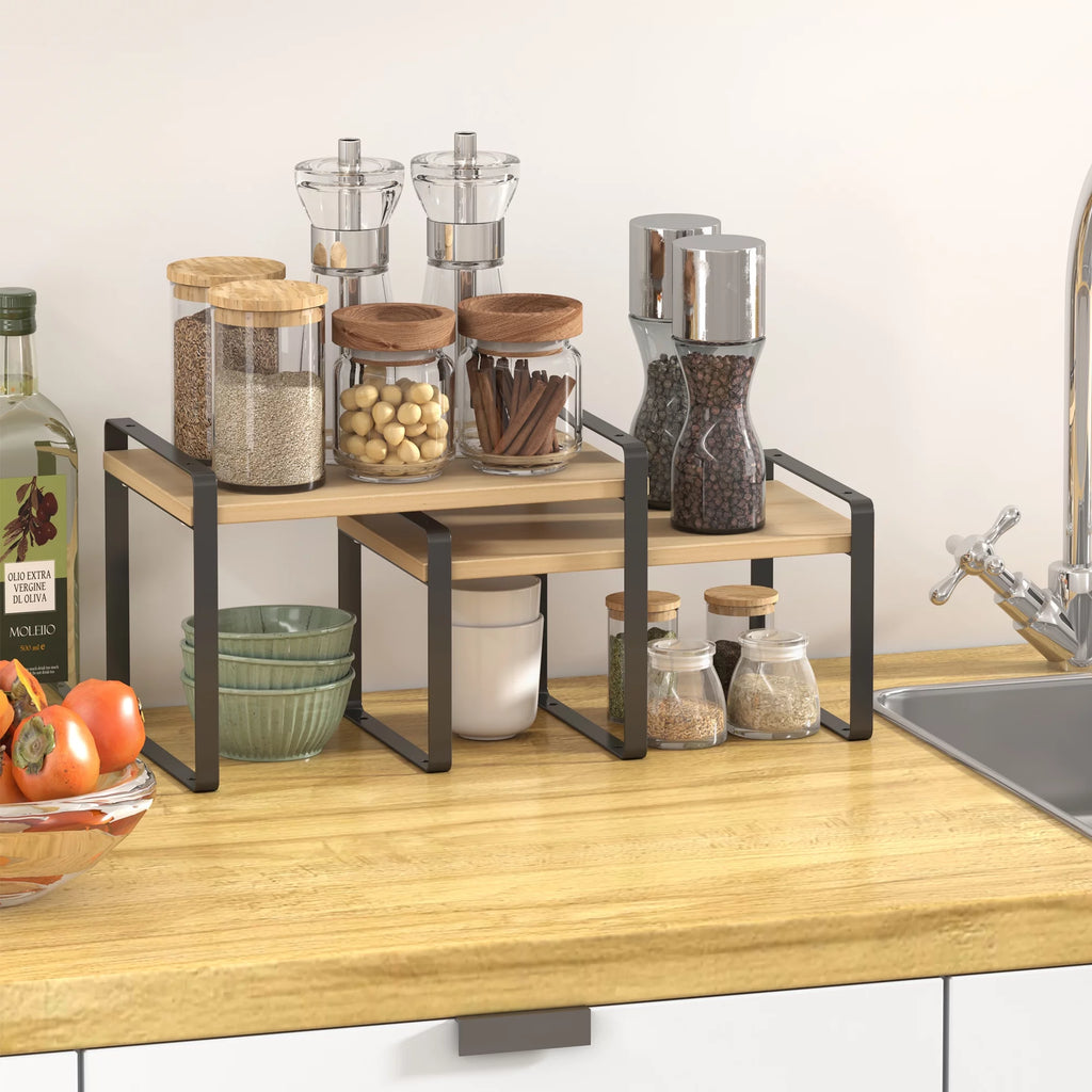 Set of 2 Stackable Expandable Kitchen Counter Top Shelves F6534