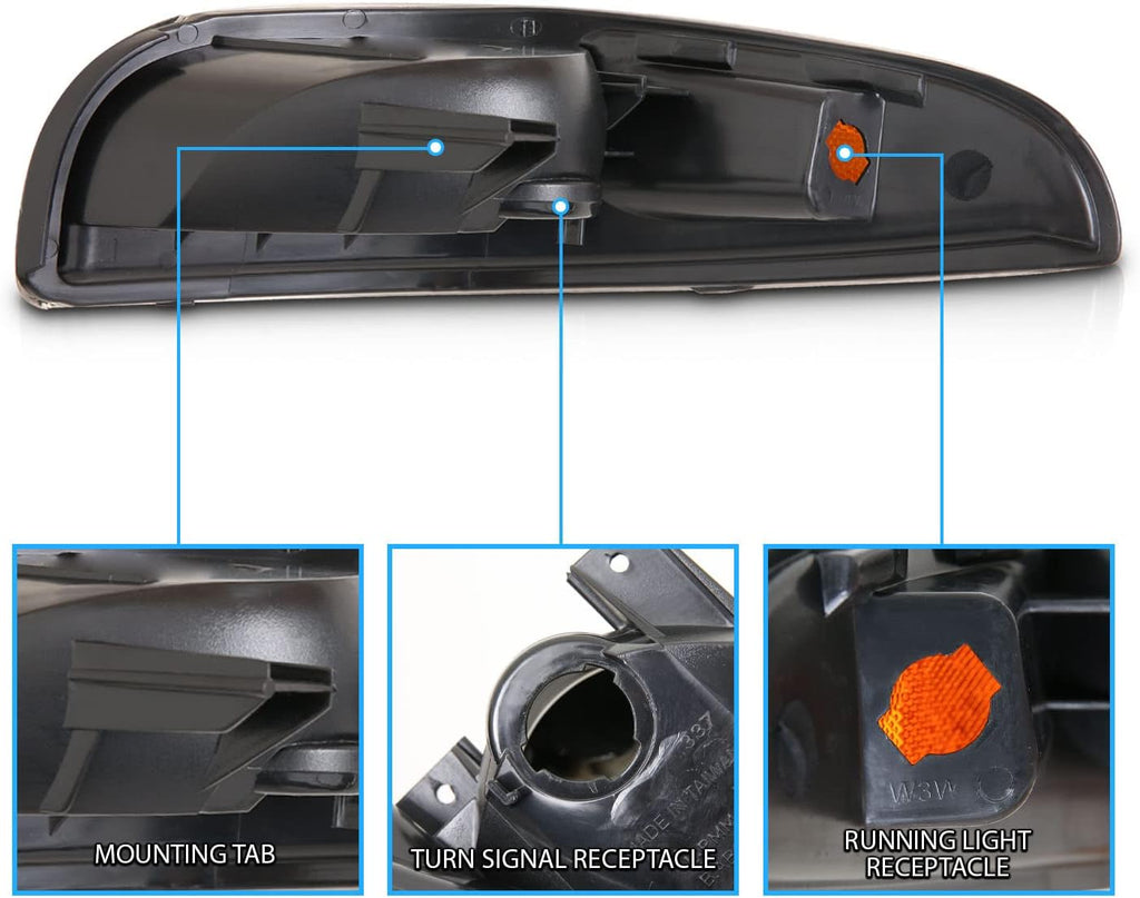 Black Replacement Bumper Parking Turn Signal Lights Set of 2 H62482