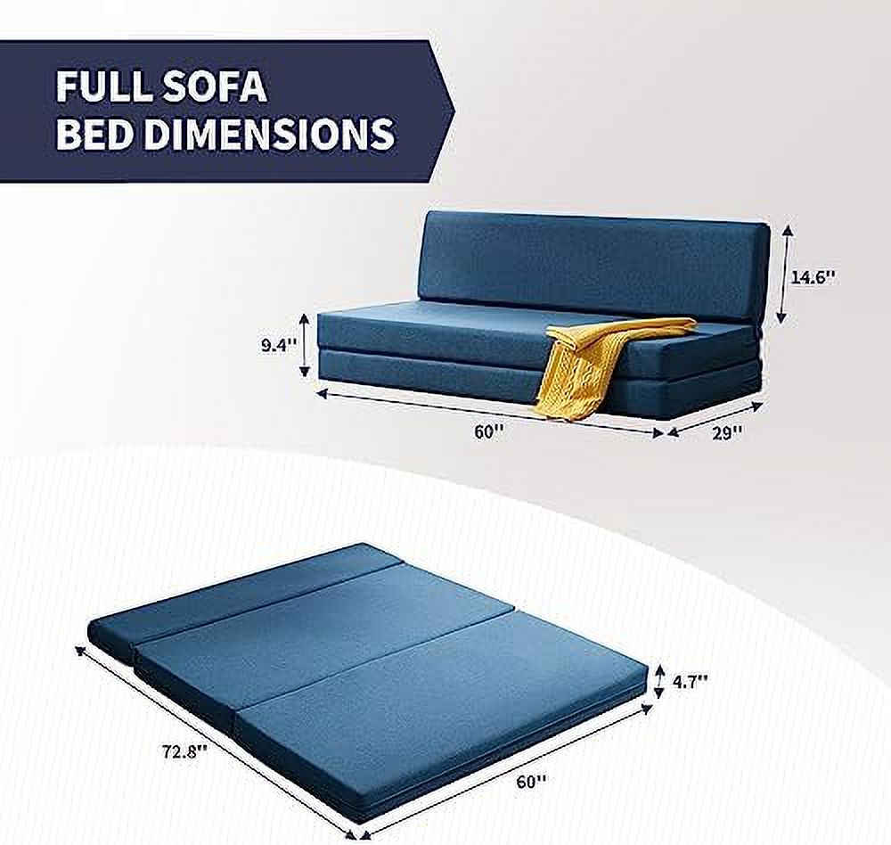 Twin Folding Sofa Couch Bed with Memory Foam Mattress Linen Fabric O60602