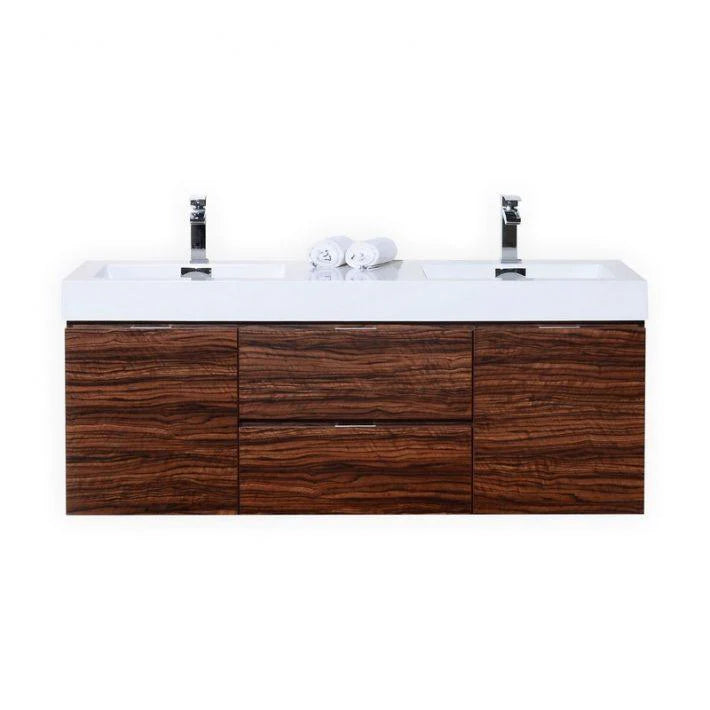 60 in. Double Sink Wall Mount Walnut Bathroom Vanity R669100