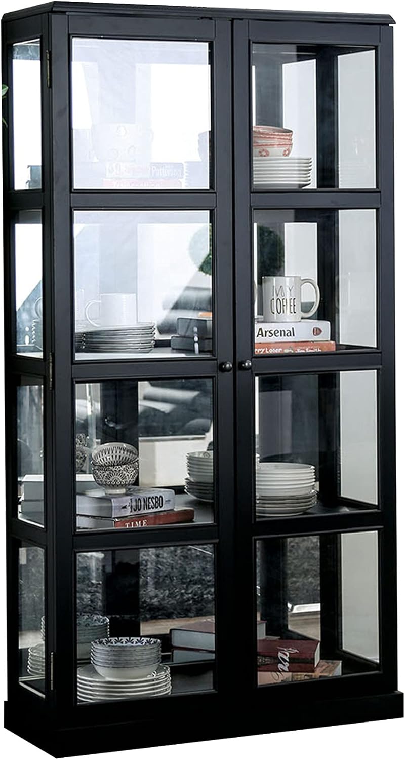 Black Wooden Curio Cabinet with Two Glass Doors and Four Shelves G9496