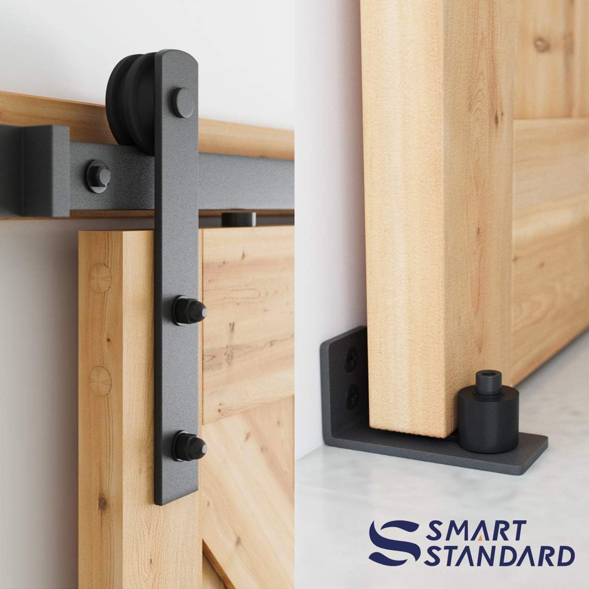 6.6 FT Heavy Duty Sliding Barn Door Hardware Kit, Black, Pack of 2 H756