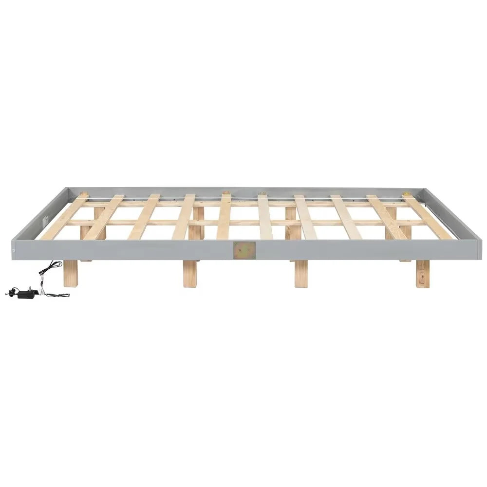 White Full Size Floating Platform Bed Frame with LED Lights D526