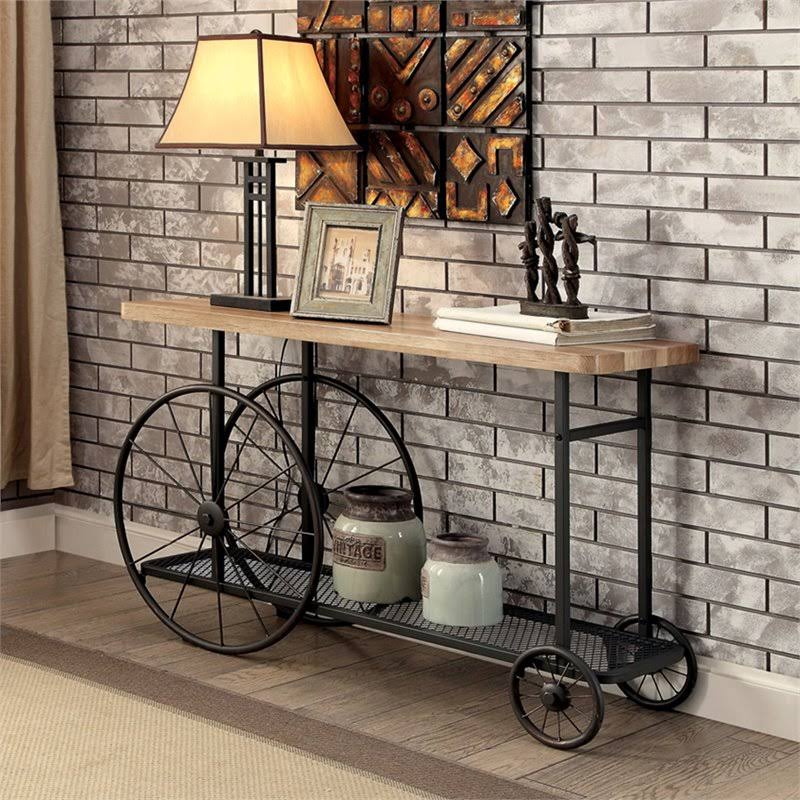 Sand Black Caster Wheels Console Table Z393087