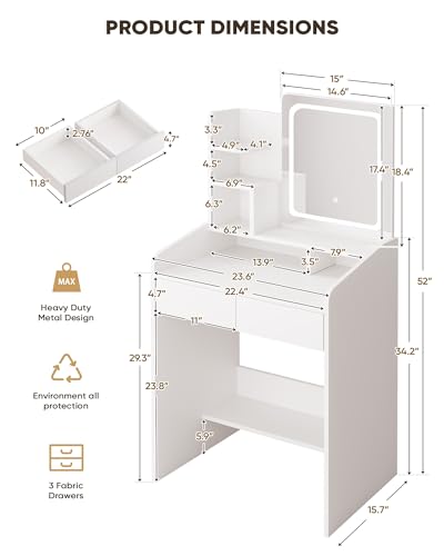 White Vanity Desk Set with Mirror and Drawer T738