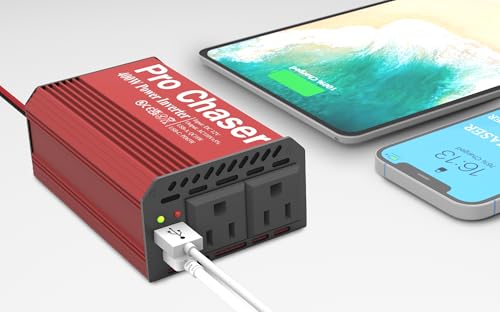 400W Vehicle Power Inverter, 12V DC to 110V AC, Dual AC Outlets, USB-A & USB-C Ports Z426