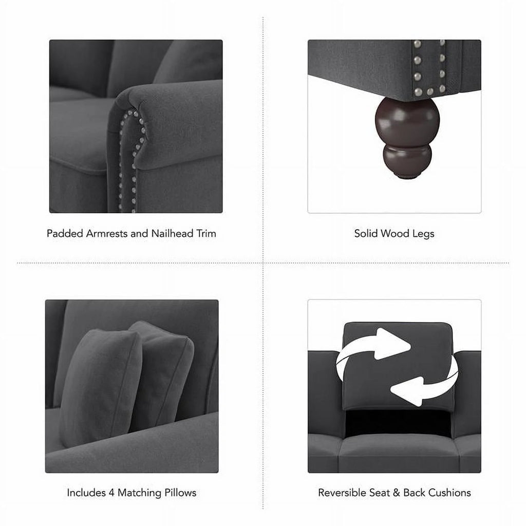 Charcoal Gray Herringbone Fabric L Shaped Sectional G765