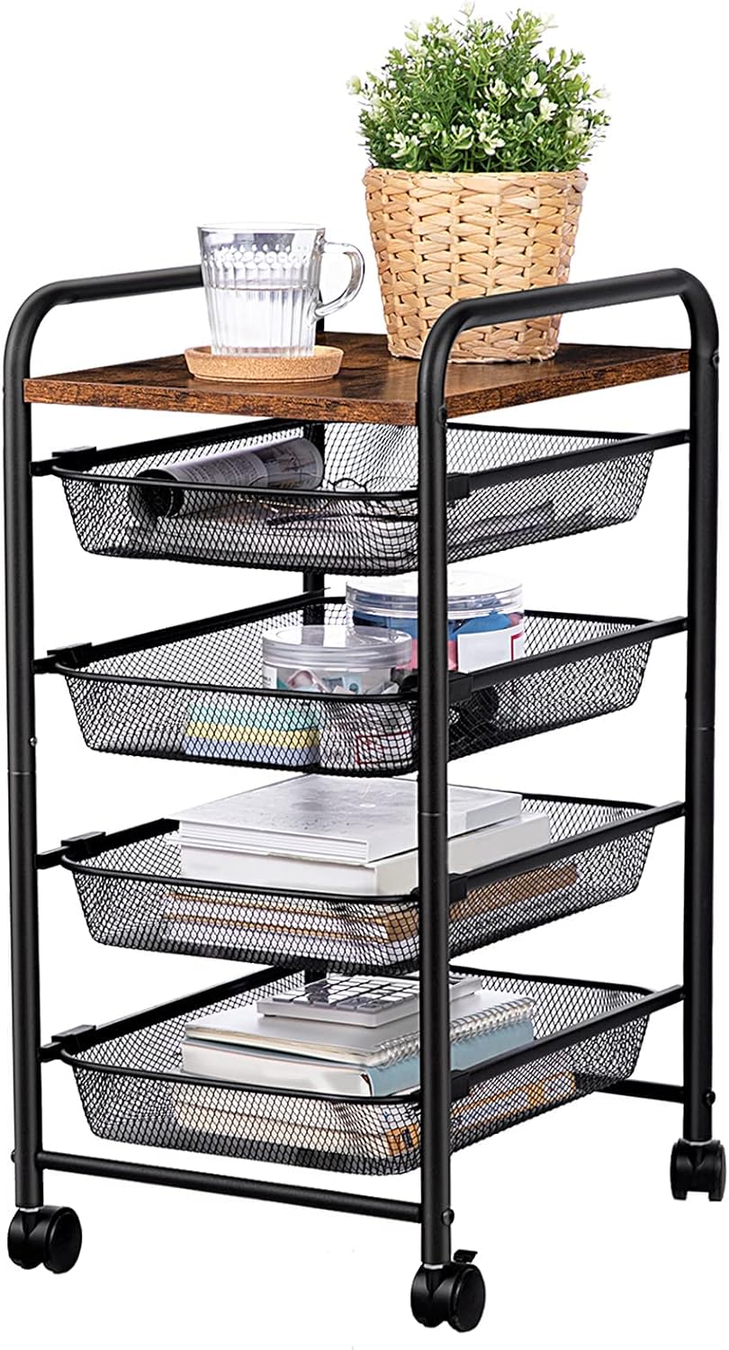 5 Tier Rolling Cart with Mesh Drawers and Wheels Z1905