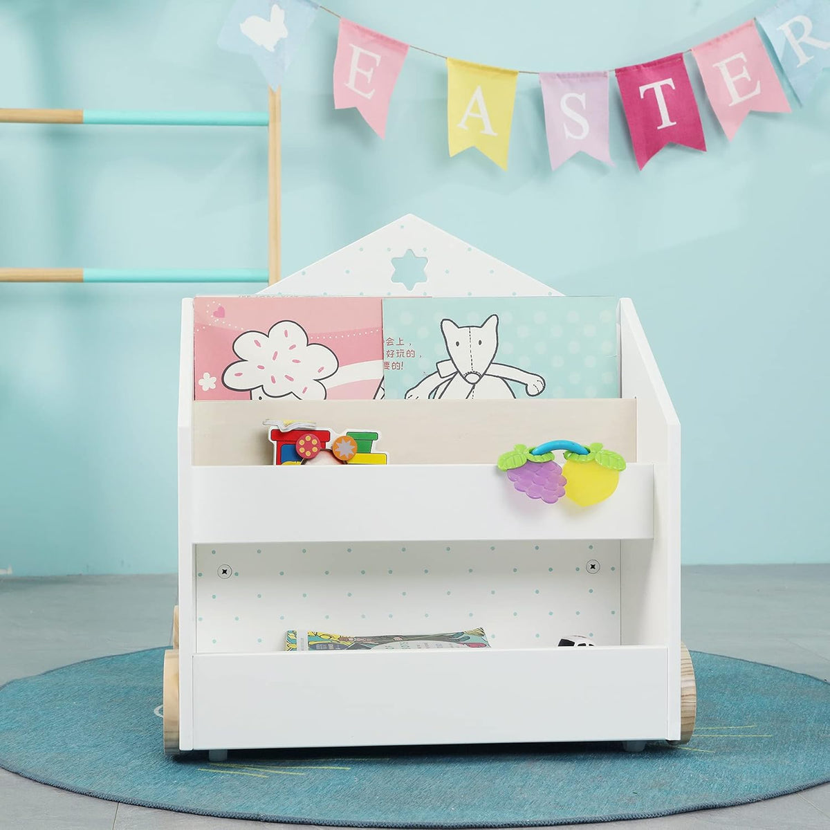 White 3-Shelf Wooden Book Rack with Storage Bins C5235