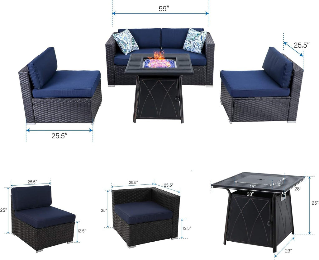 Wicker Sectional Sofa with Fire Pit Table K74081