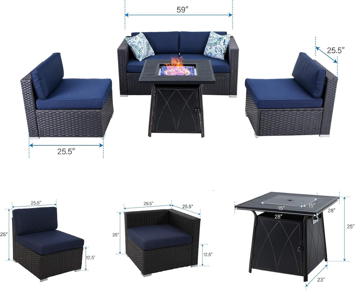 Wicker Sectional Sofa with Fire Pit Table K74081