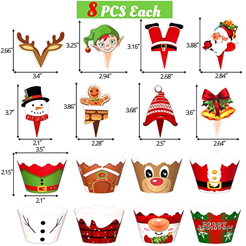 128 Pieces Christmas Cupcake Toppers Wrappers G53762