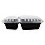 38 oz. Black Rectangular 2-Compartment Food Containers with Clear Lids E681