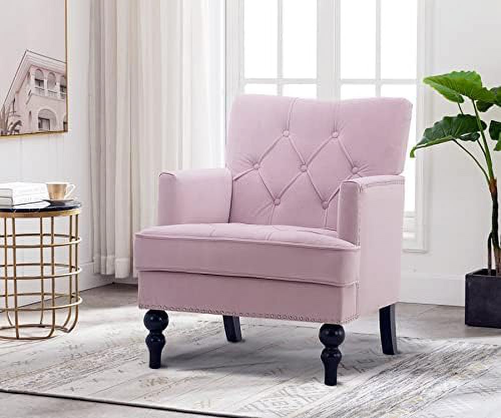 Pink Tufted Velvet Club Chair with Wooden Legs R962