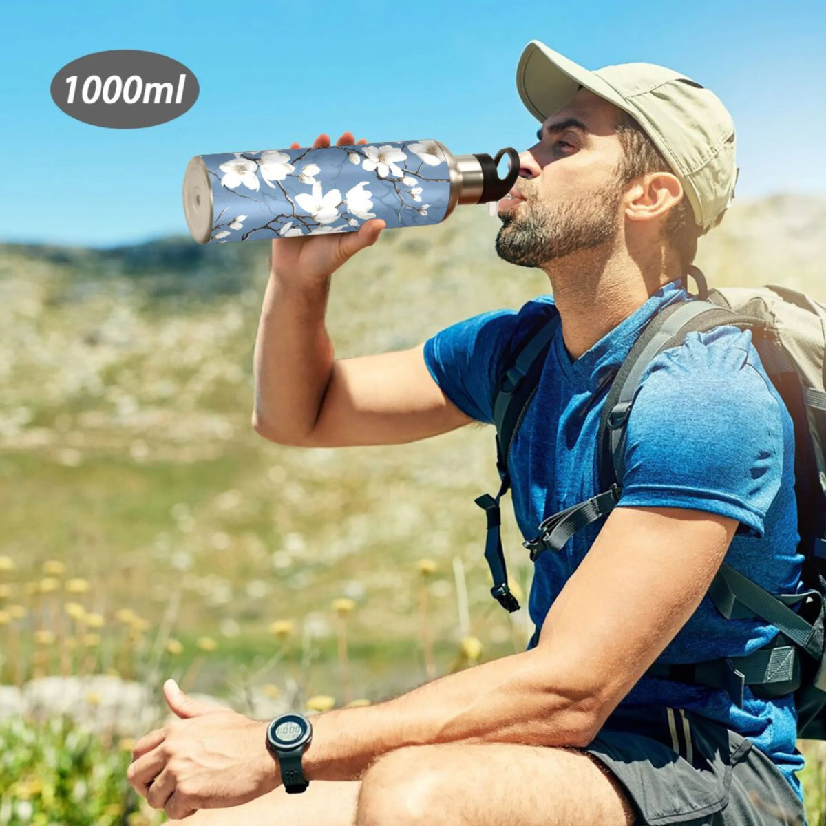 Blue Stainless Steel Insulated Water Bottle with Straw Lid A850