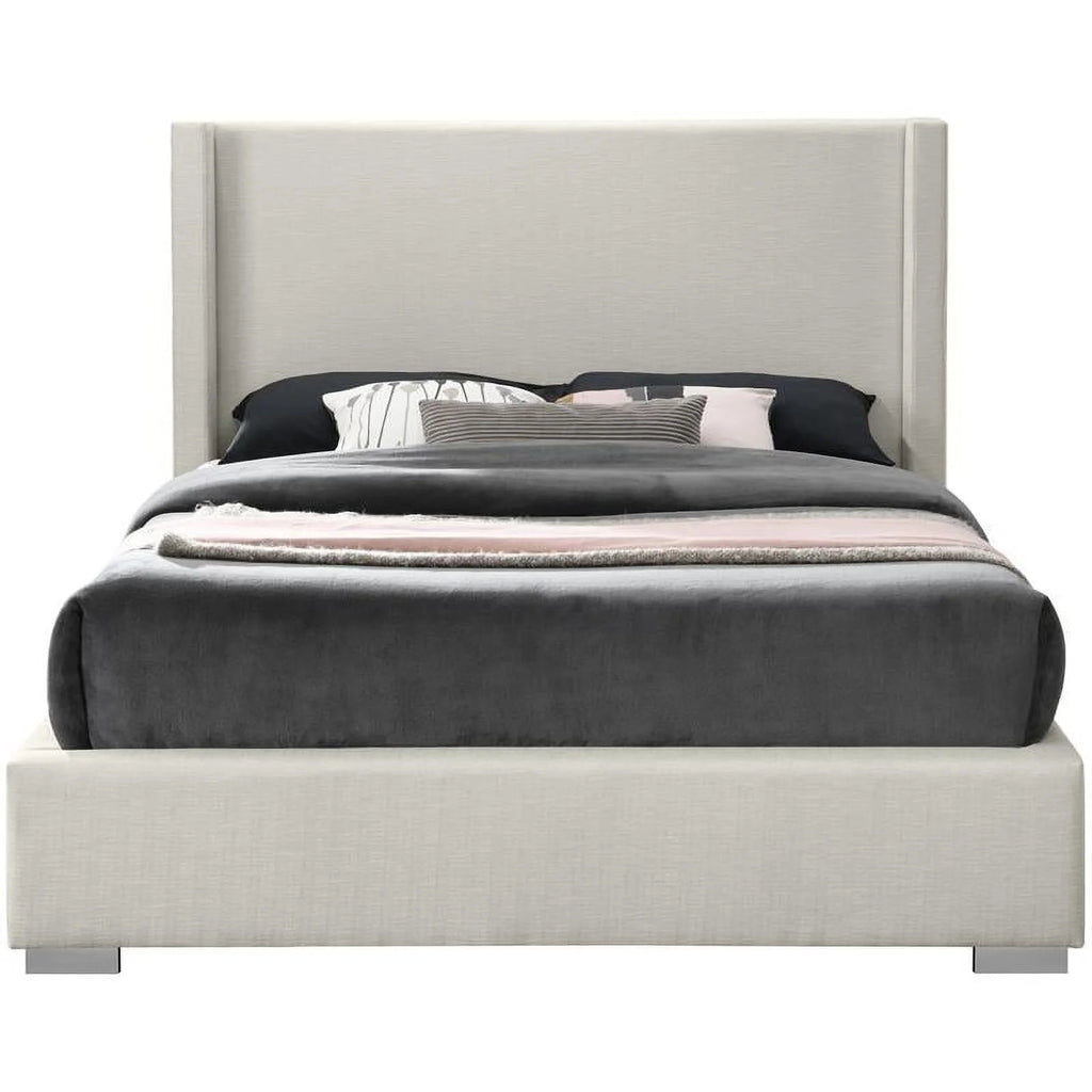 Beige Linen Textured Fabric King Bed E9601