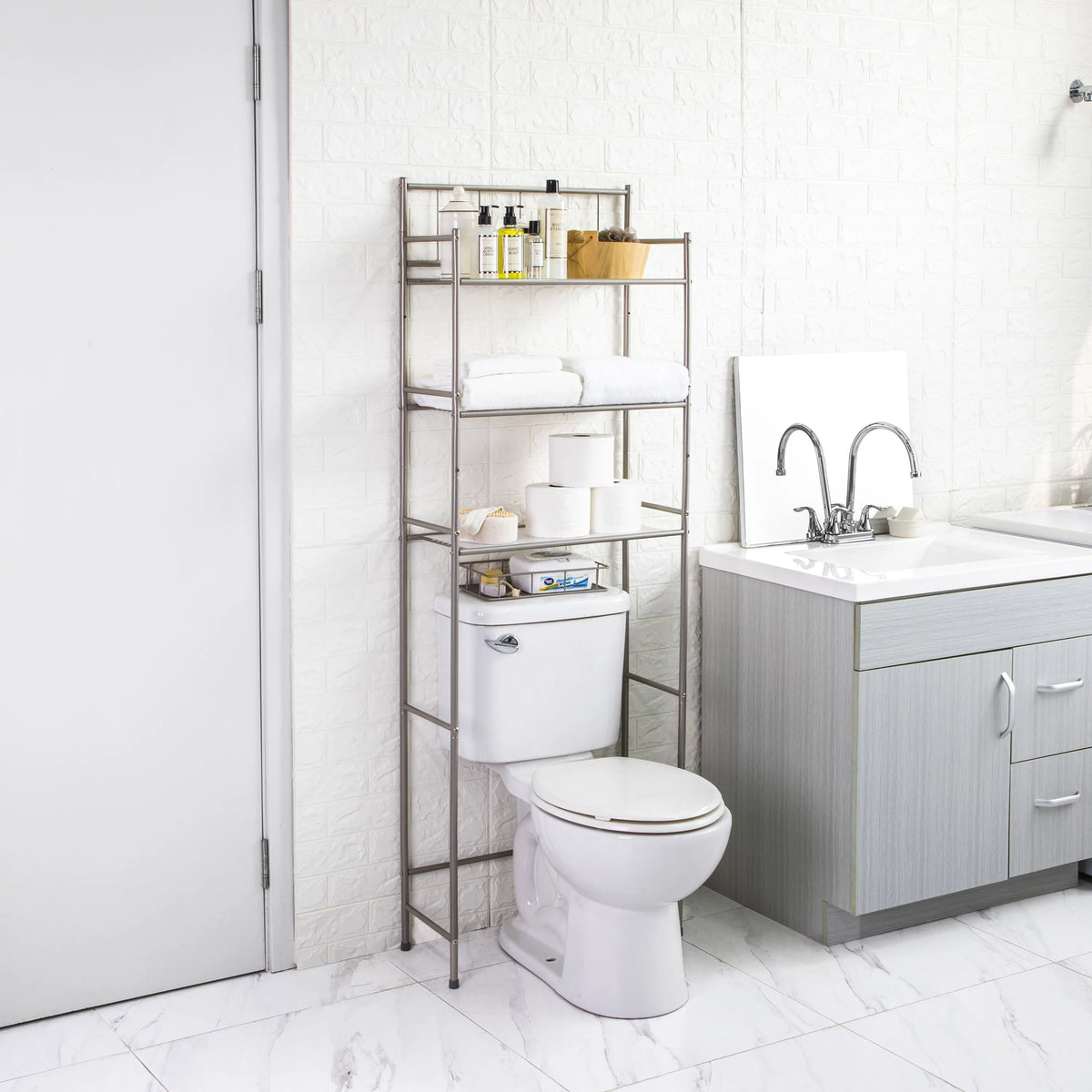 4 Piece Steel Satin Nickel Bath Shelves Set H191