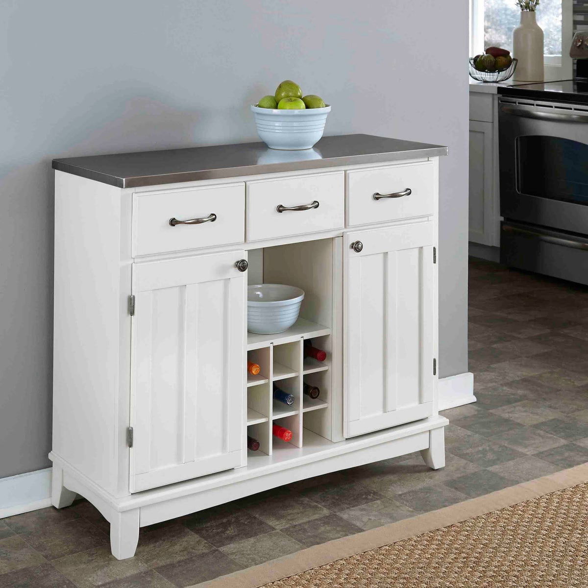 White Buffet with Stainless Steel Top V72945