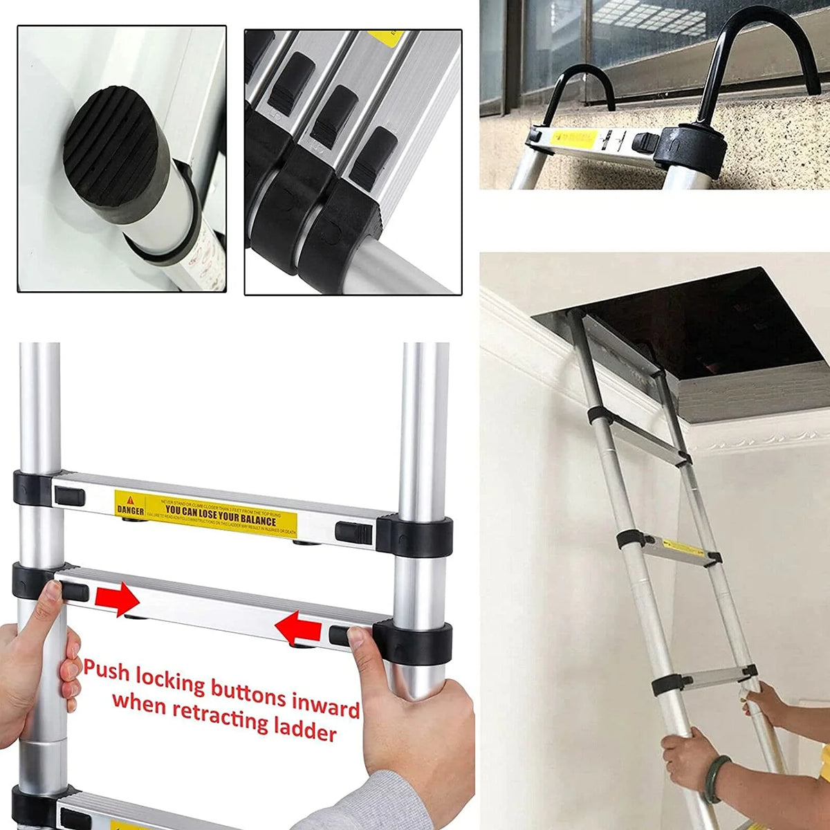 20.34 FT Aluminum Telescoping Multi-Position Ladder with Detachable Hook M539829