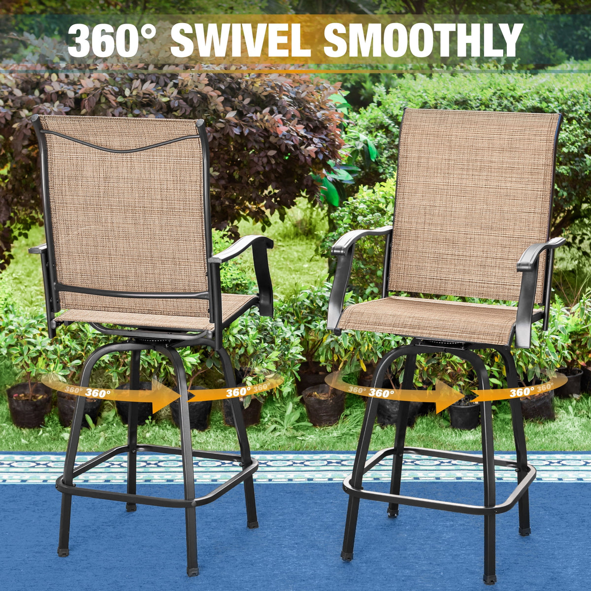 Set of 2 Black Brown Metal Swivel Barstools G429