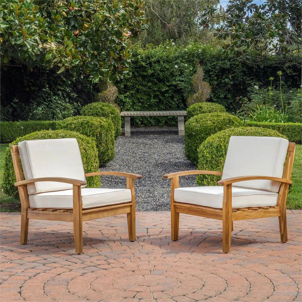 Outdoor Wooden Club Chairs with Beige Cushions Set of 2 K73889