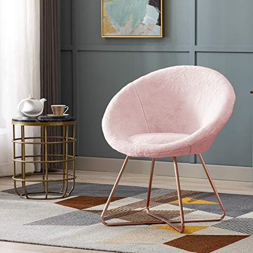 White Faux Fur Accent Chair with Golden Metal Legs 1 PCS T487697