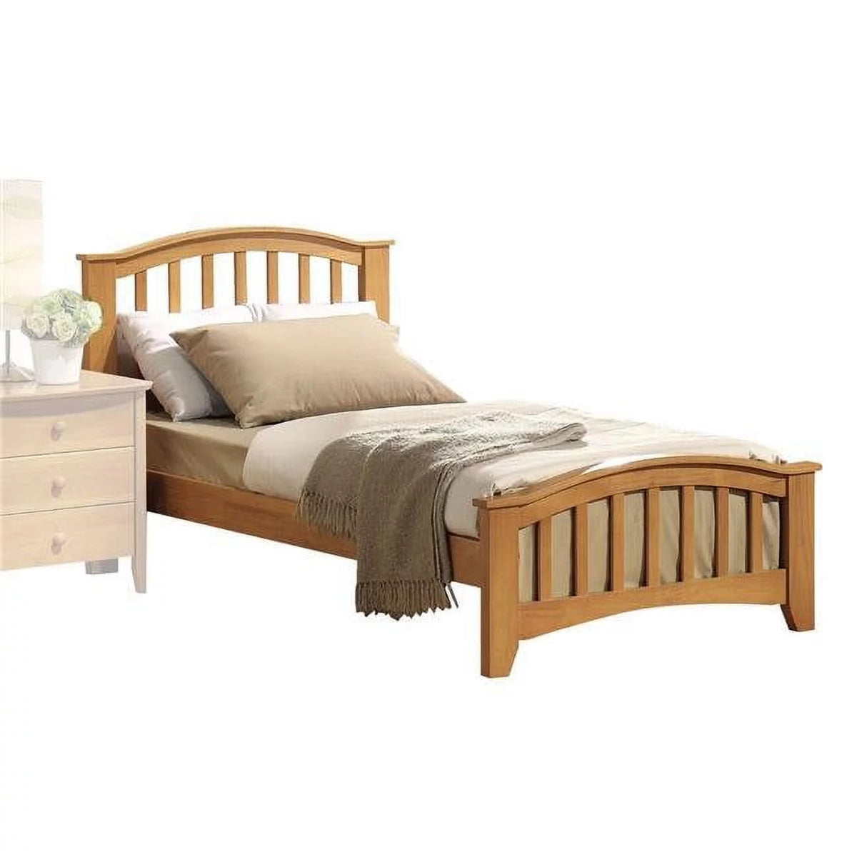 Wooden Twin Size Bed with Arched Slatted Headboard & Footboard E8828