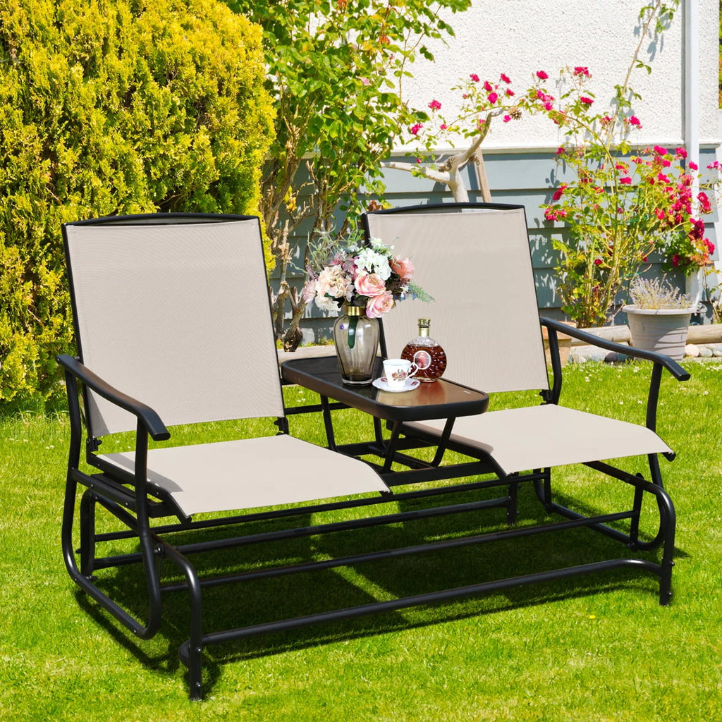 2 Person Patio Glider Loveseat with Center Table F1278