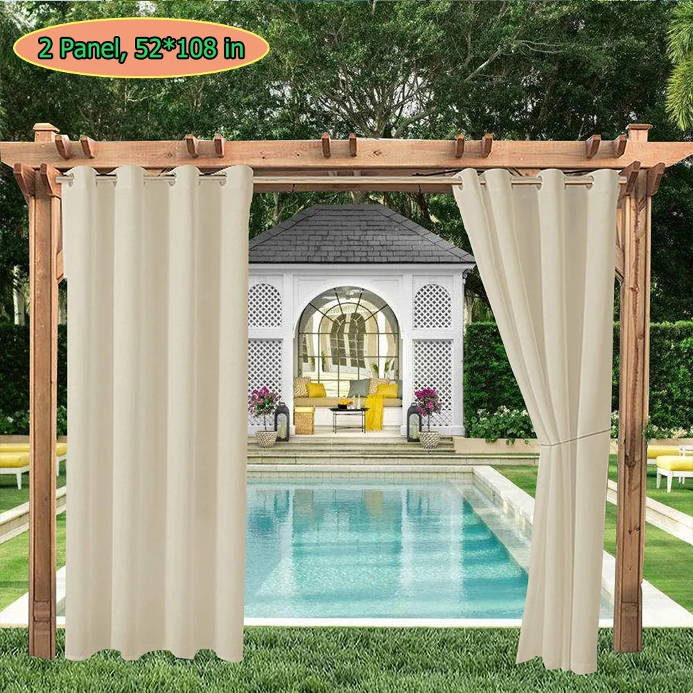 Blackout Outdoor Curtains 52*108 in 2 Panel Beige P556